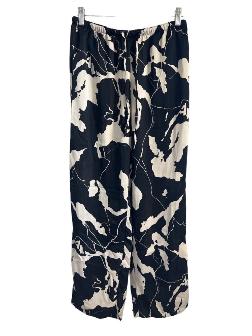 H&M Silky Drawstring Pants Black & Ivory Wide Leg